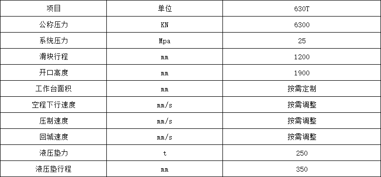 630噸框架式薄板拉伸液壓機(jī)參數(shù)